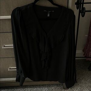 White House Black Market Ruffled Black Blouse